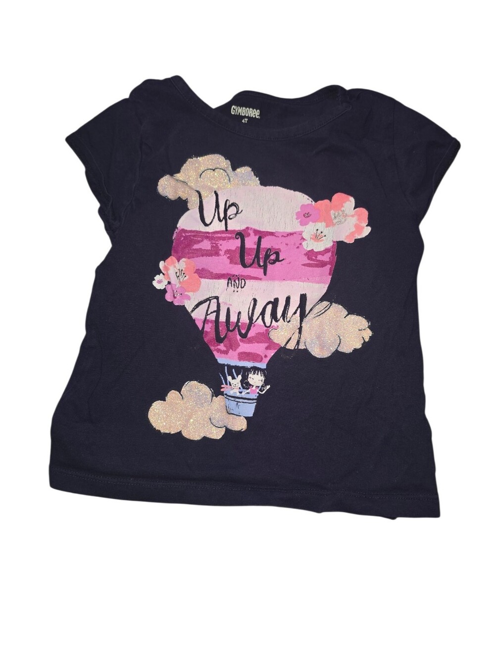 9/8/20. Girls Gymboree Navy Short Sleeve Tee with Pink Hot Air Balloon Graphic